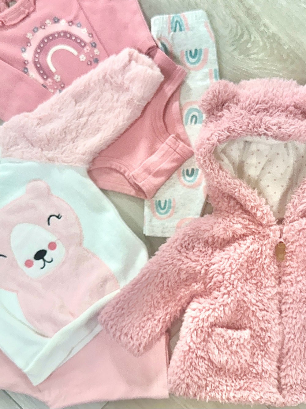 Huge Newborn-6 months CARTER’S LOT Cozy Pink Baby Girl bundle sets bear HOODED